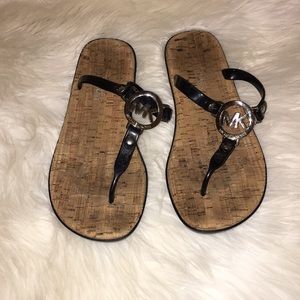 Michael Kors black patent logo sandal